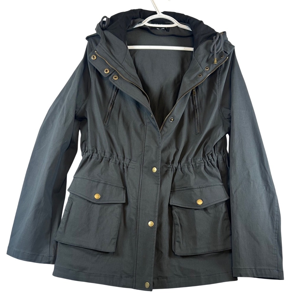 Eden Society Womens Hooded Utility Jacket Drawstring Waist Pockets Size M